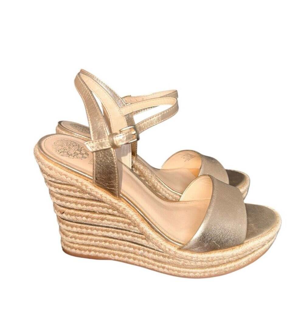 Vince Camuto Gold Metallic Espadrille Wedge Sandals Size 8.5 - Picture 2 of 7